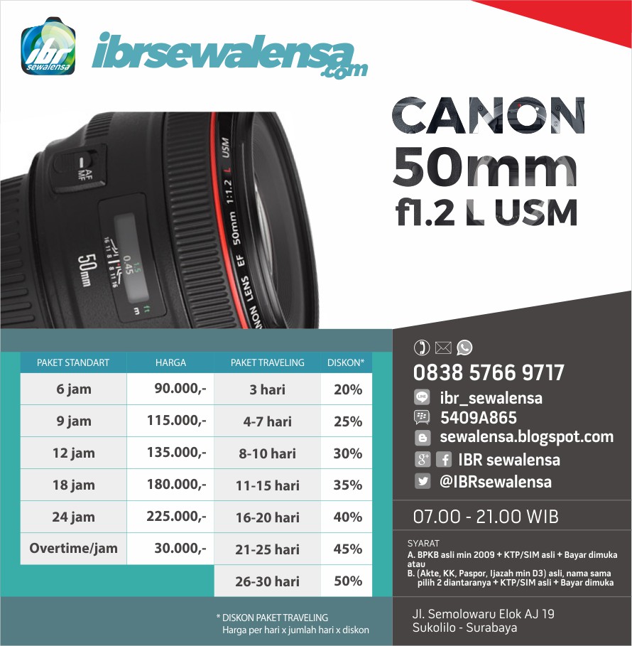 Canon 50 mm F1.2 L USM Harga sewa lensa  rental kaemra