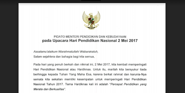 Download Naskah Pidato Hardiknas Kemendikbud 2 Mei 2017