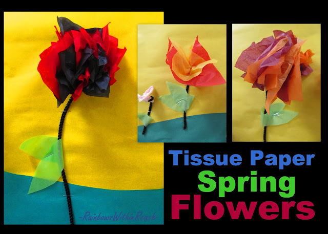 photo of: tissue paper flowers, flower craft for preschool, spring art project