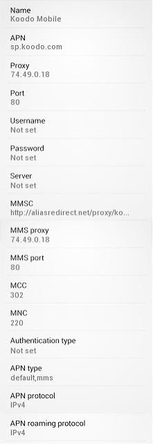 Koodo APN Settings for Android /HTC/Nexus 5/ Xperia/Galaxy S3 S4 S5