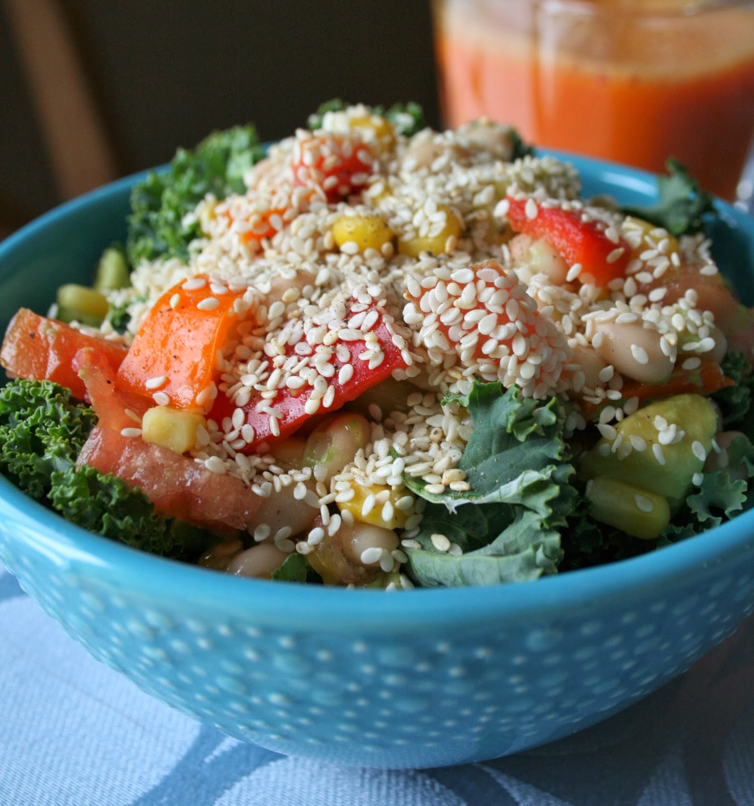 Charcoal and Crayons Raw Kale Salad with Beans and Veggies