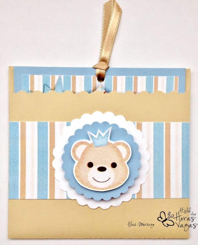 convite artesanal aniversário infantil chá de bebê príncipe urso ursinho menino azul bege