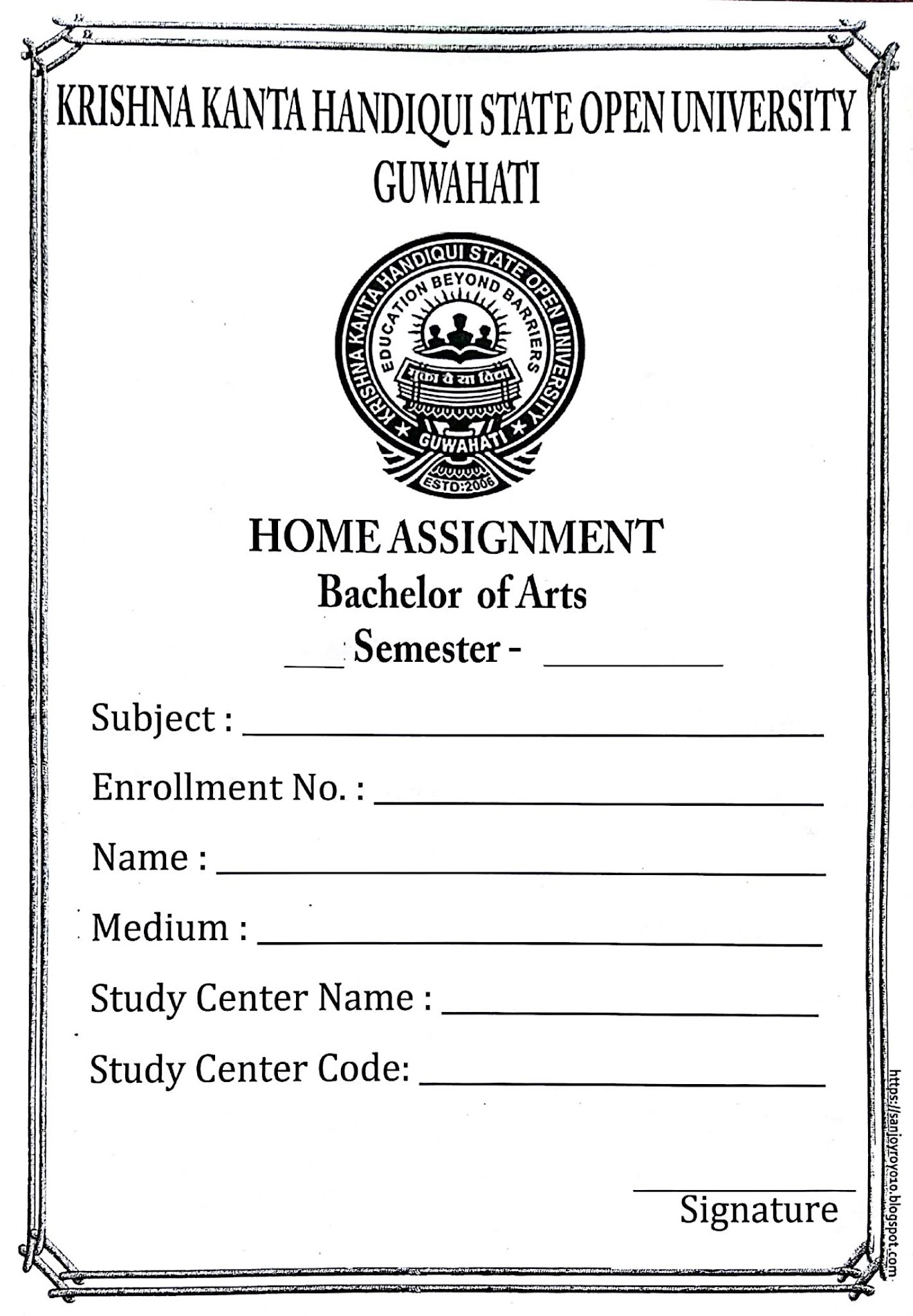 Kkhsou assignment front page