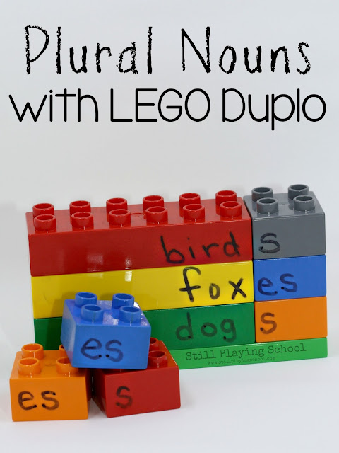 Plural noun activity for kids using LEGO Duplo for hands on learning!