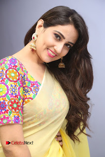 Telugu Actress Anchor Manjusha Stills in Yellow Saree at Janaki Ramudu Audio Launch  0035