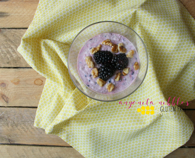 Bowl of gluten free chia pudding with blackberries and walnuts | Anyonita-Nibbles.co.uk