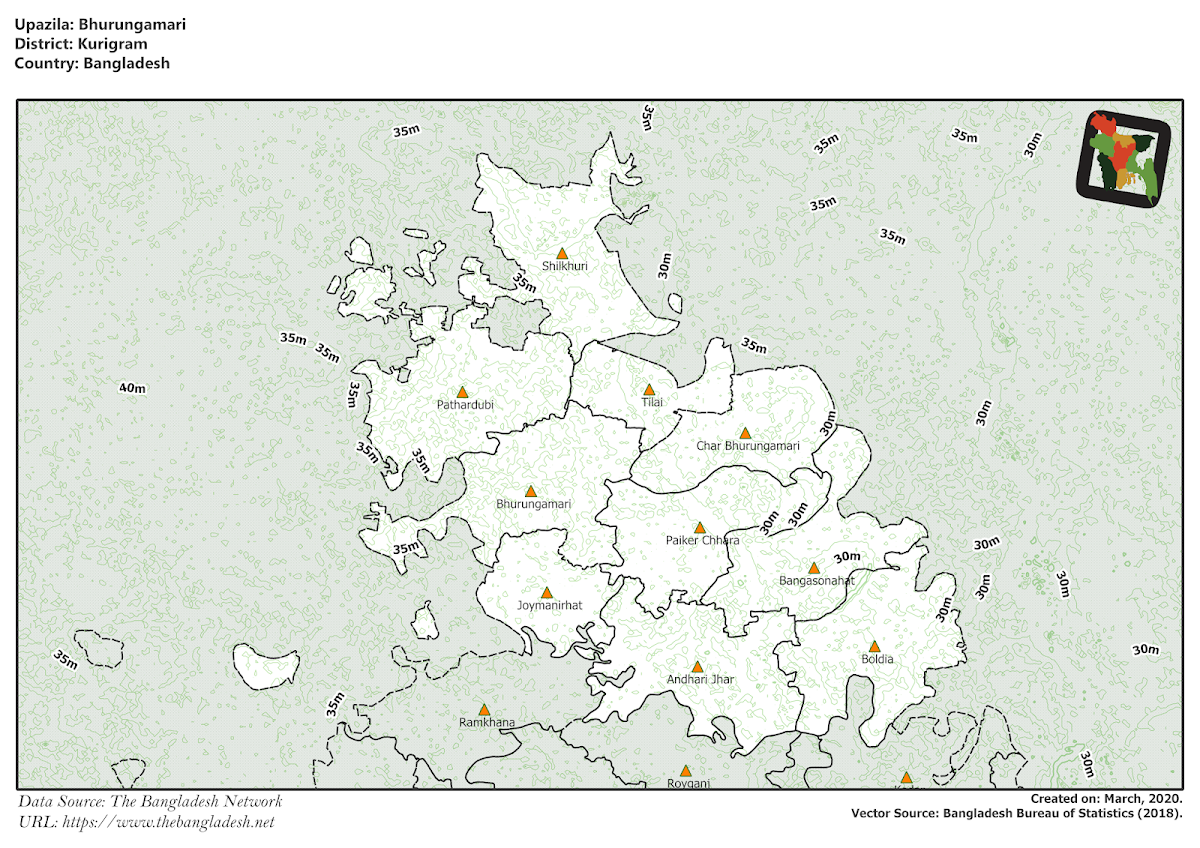 Bhurungamari Upazila Elevation Map Kurigram District Bangladesh