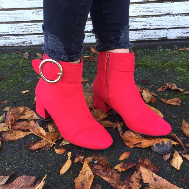 Primark red heeled boots 