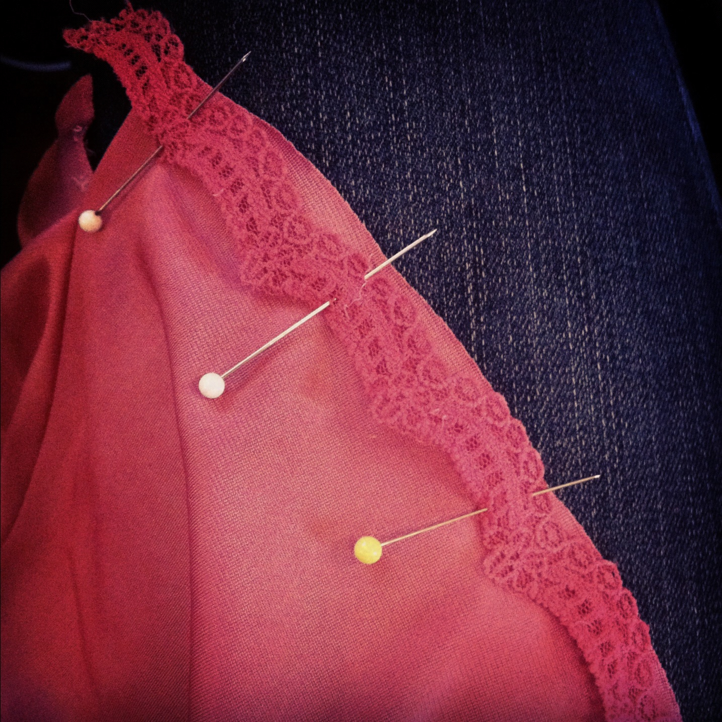 How to sew scalloped lace onto polyester at hem Via Instagram photos