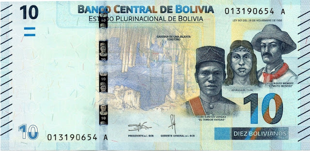 Bolivian Money 10 Bolivianos banknote 2018 heroes