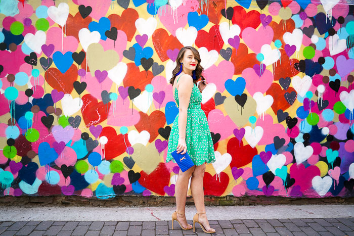 Krista Robertson, Covering the Bases,Travel Blog, NYC Blog, Preppy Blog, Style, Fashion Blog, Travel, Fashion, Style, Spring Fashion, Summer Dresses, What to wear to a wedding, Green Dresses, Lace Dresses, Bright Color Dresses, NYC Heart Wall, Heart Mural in East Village