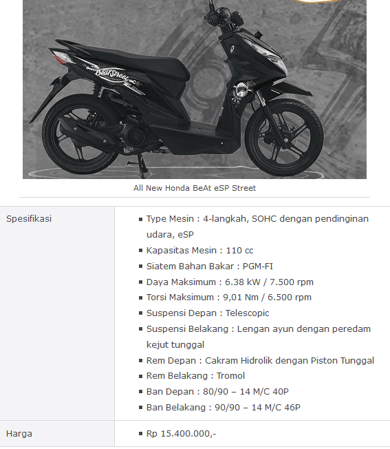 Harga & Spesifikasi Model Motor Terbaru Honda di Tahun 2017 2. Honda BeAt Street eSP