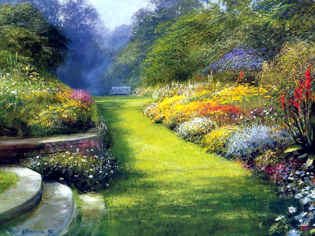 Peinture - beau jardin - peintre inconnu
