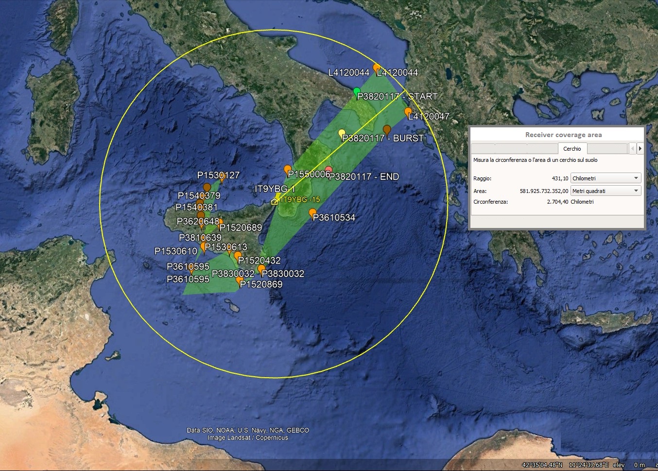 Radiosonde receiver coverage area 🎈