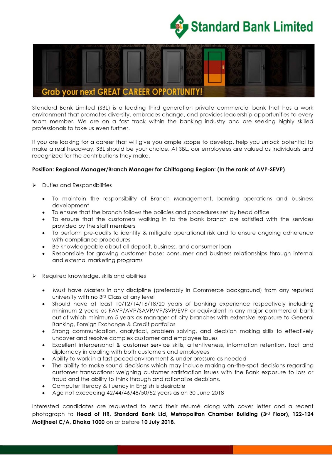 Standard Bank Limited (SBL) Job Circular 2018 Jobs Test bd