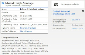FamilySearch Armitage search results details for Edward Haigh Armitage