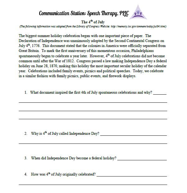 Communication Station: Speech Therapy PLLC: Middle School: Materials