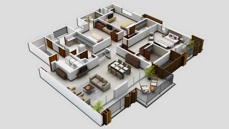 Desain Dan Denah Rumah Minimalis Modern Dengan 4 Kamar Tidur 3d Promo Jitu Com