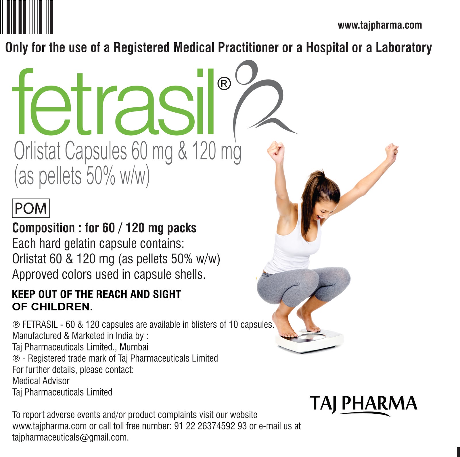 fetrasil (Taj Pharma) Orlistat Capsules 60 mg & 120 mg (as pellets 50
