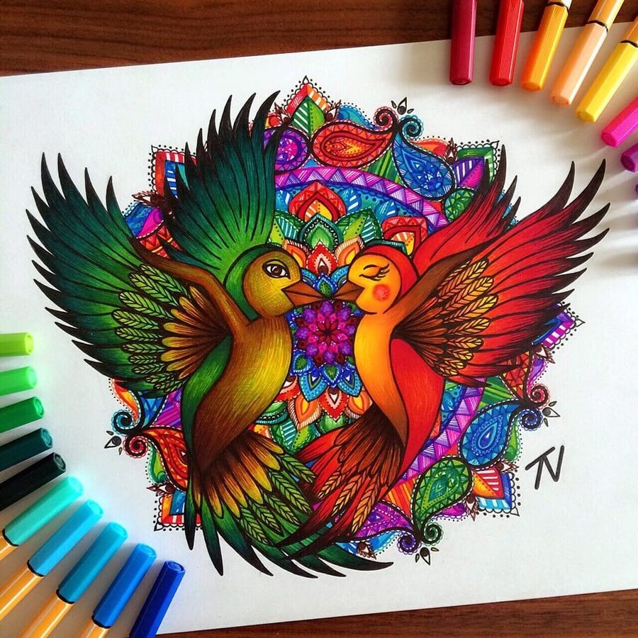 04-Lovebirds-Nigar-Tahmazova-Color-Plus-B&W-Animal-Ink-Drawings-www-designstack-co