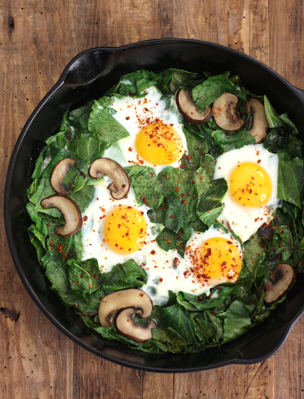 Skillet Collards with Mushrooms and Eggs by SeasonWithSpice.com