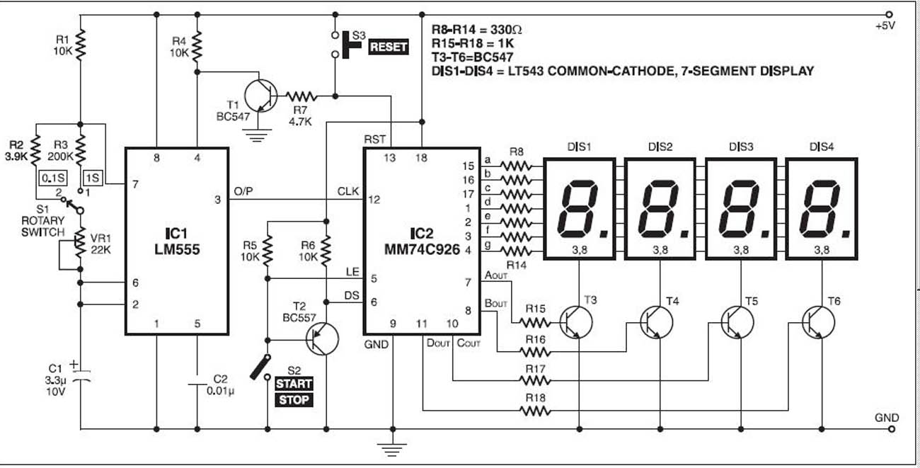 Free Electronic Circuit Collection: Digital Stopwatch With 7-segment