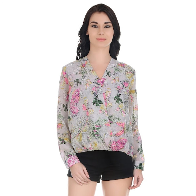 Women`S Full Sleeves Single Panel Wrap Around Top Women`S Full Sleeves Single Panel Wrap Around Top