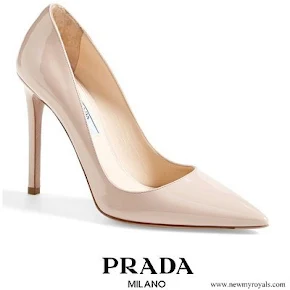 Queen Letizia wore Prada Capretto Leather Pointed-Toe Pumps