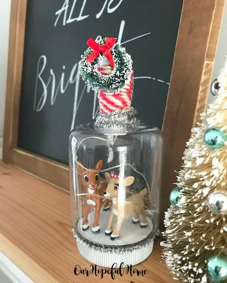 mini reindeer DIY Christmas craft snow globe