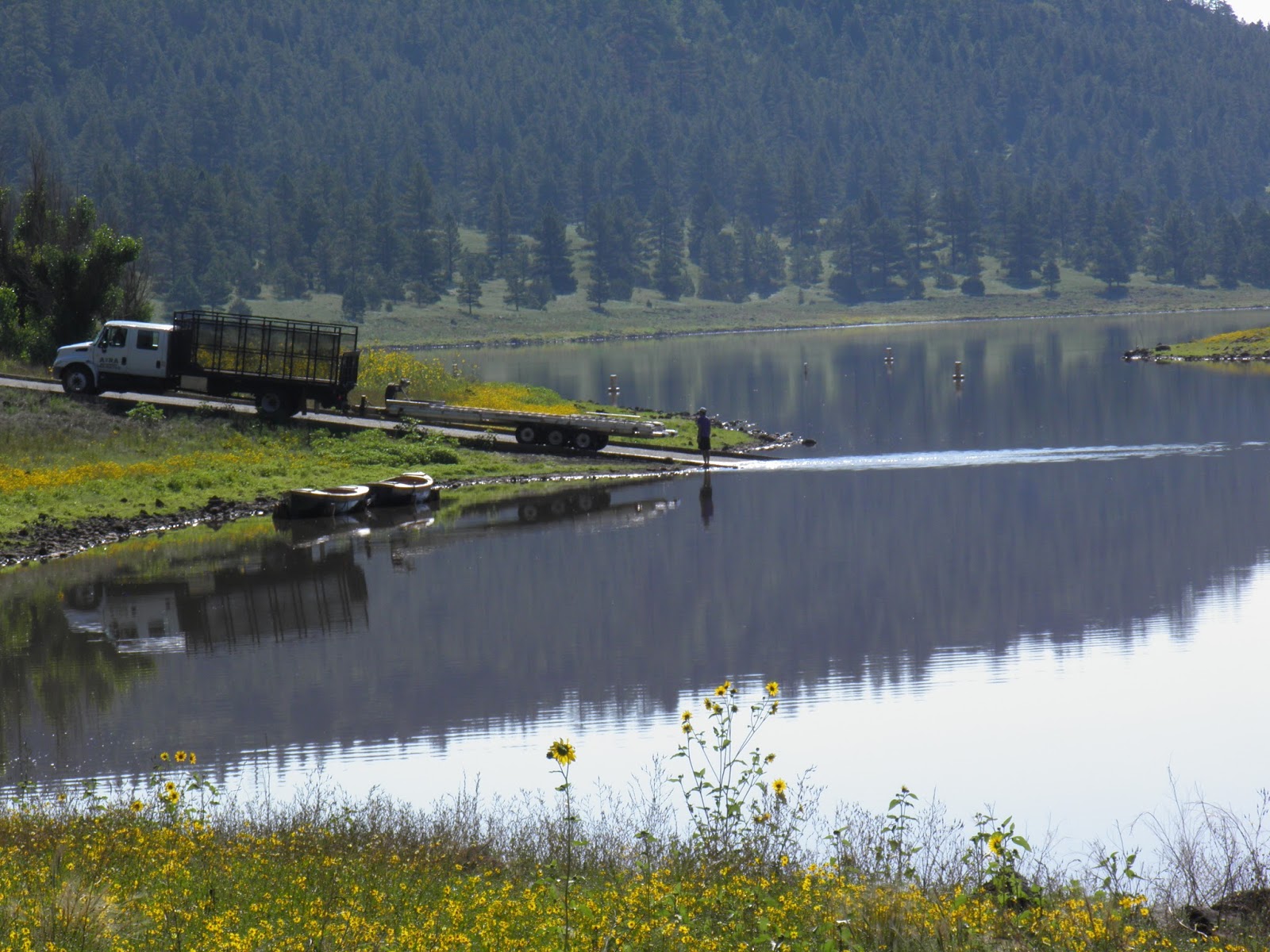 walking flagstaff Powell Expedition Boat Replica Loaded At Lake Mary