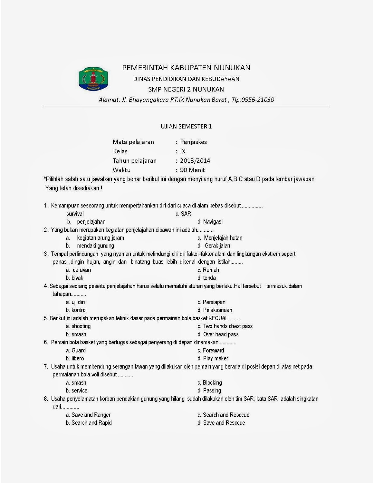 Soal Bahasa Indonesia Kelas 7 Semester 2 Dan Kunci Jawaban Rpp Dan Soal Essay Penjas Smp