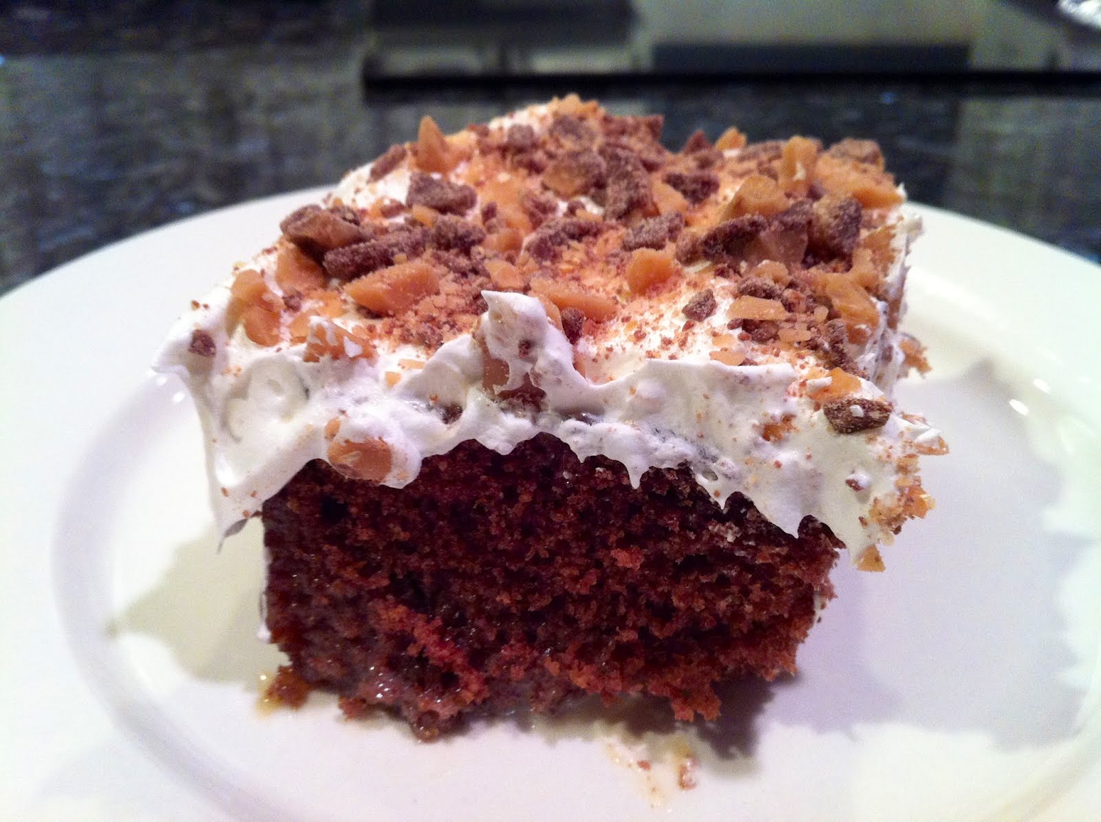 Life in Spoonfuls Heath Bar Cake.