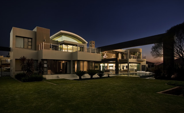 Modern home at the sunset