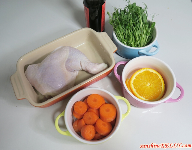 Recipe: Steamed Chicken with Pea Sprout, Carrot and Orange