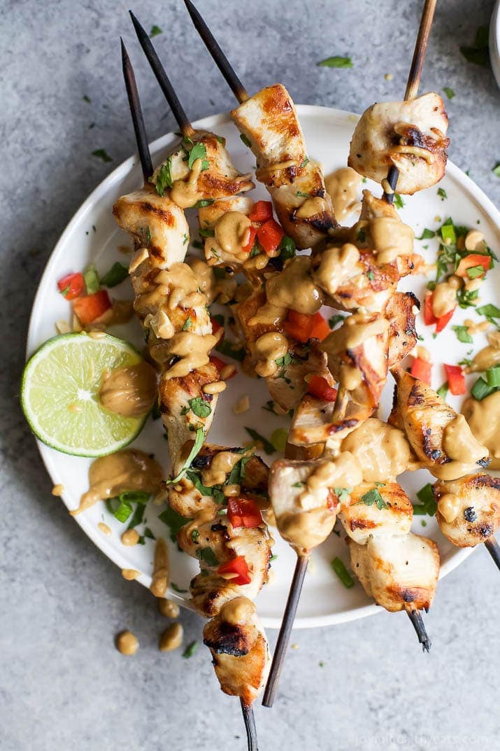 Sesame Lime Chicken Kebabs with a Spicy Peanut Sauce