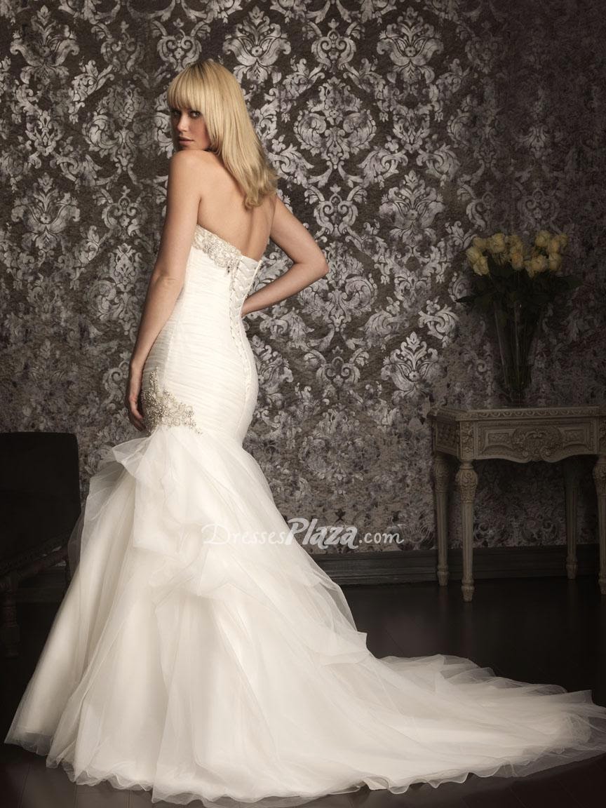 Beaded Sweetheart Strapless Slim A-line Lace-up Back Wedding Dress-2