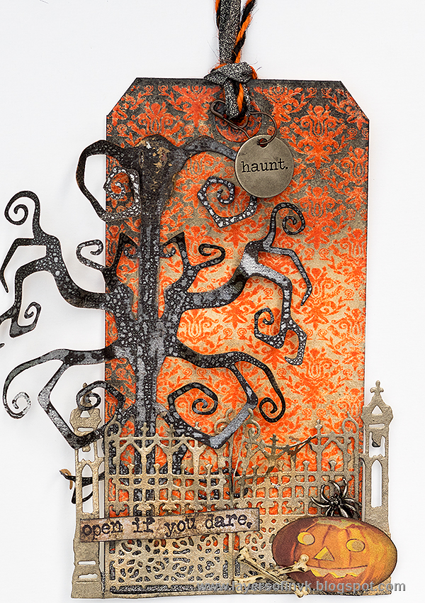 Layers of ink - Double Embossing Tutorial by Anna-Karin Halloween Gothic Gate Tag