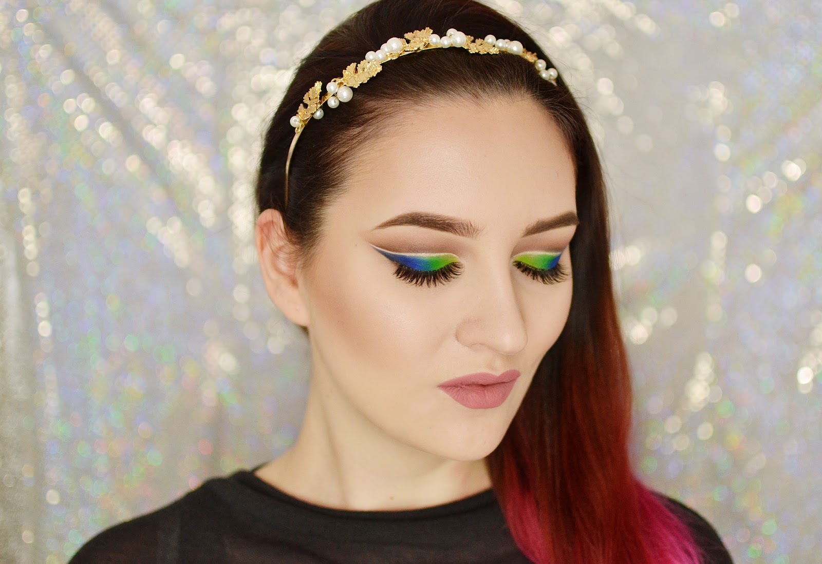 zielono niebieski makijaż wiosenny tutorial
