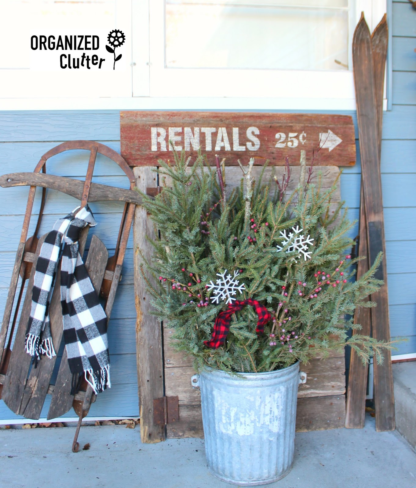 A Rustic Ski Themed Winter/Christmas Outdoor Vignette - Organized Clutter