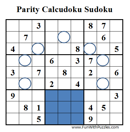 Parity Calcudoku Sudoku (Daily Sudoku League #38)