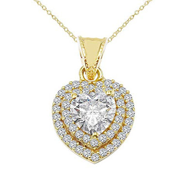 Cubic Zirconia Heart Shape Yellow Gold Plated Over Brass Pendant 