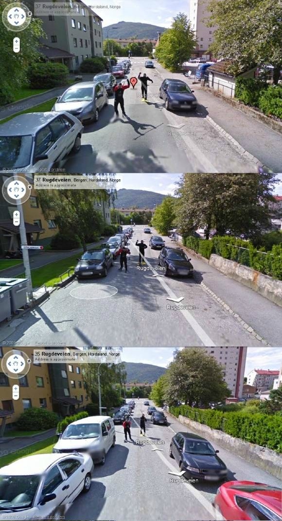 Coby and Baste Chasing the Google maps' car
