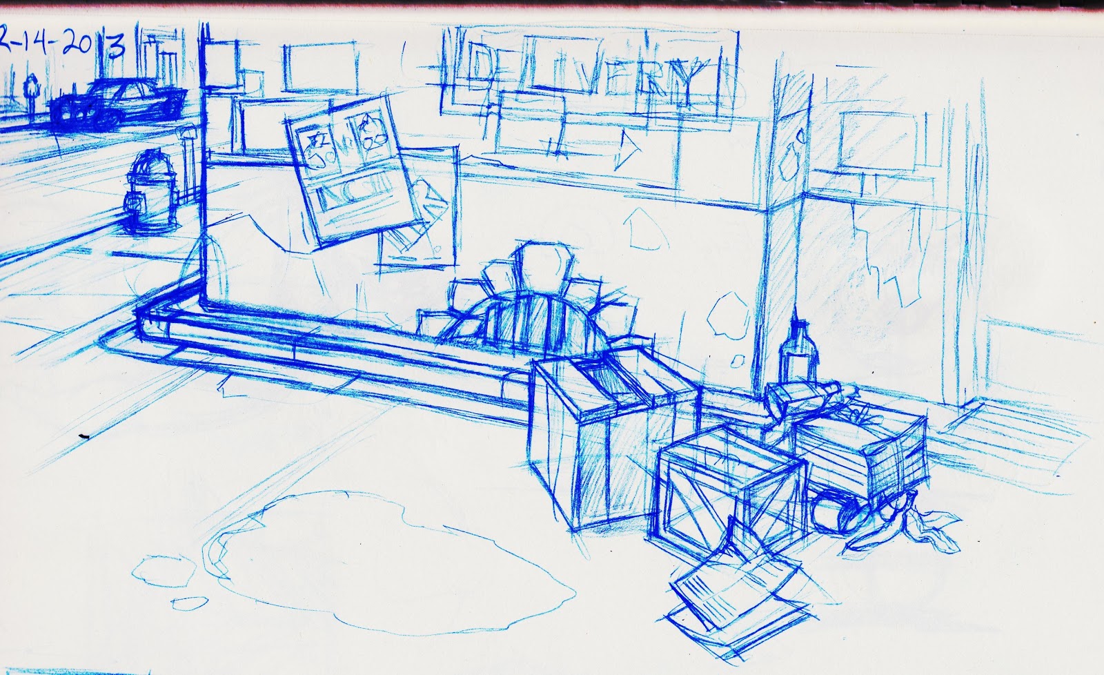 Robert Gold Rough layout of "alley" enviornment, 2 pt. perspective