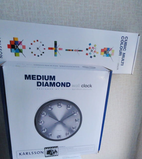 Karlsson medium diamond wall clock and cubic multi colour wall clock