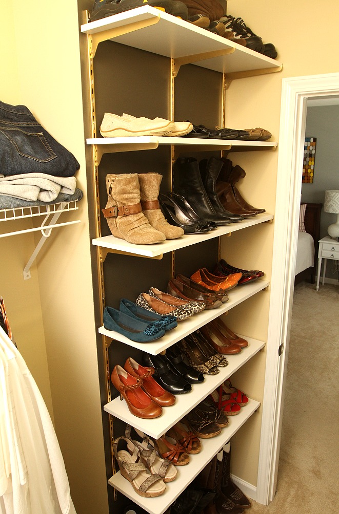 Eat. Sleep. Decorate. {DIY} Home Depot Shelves Turned Shoe Organization