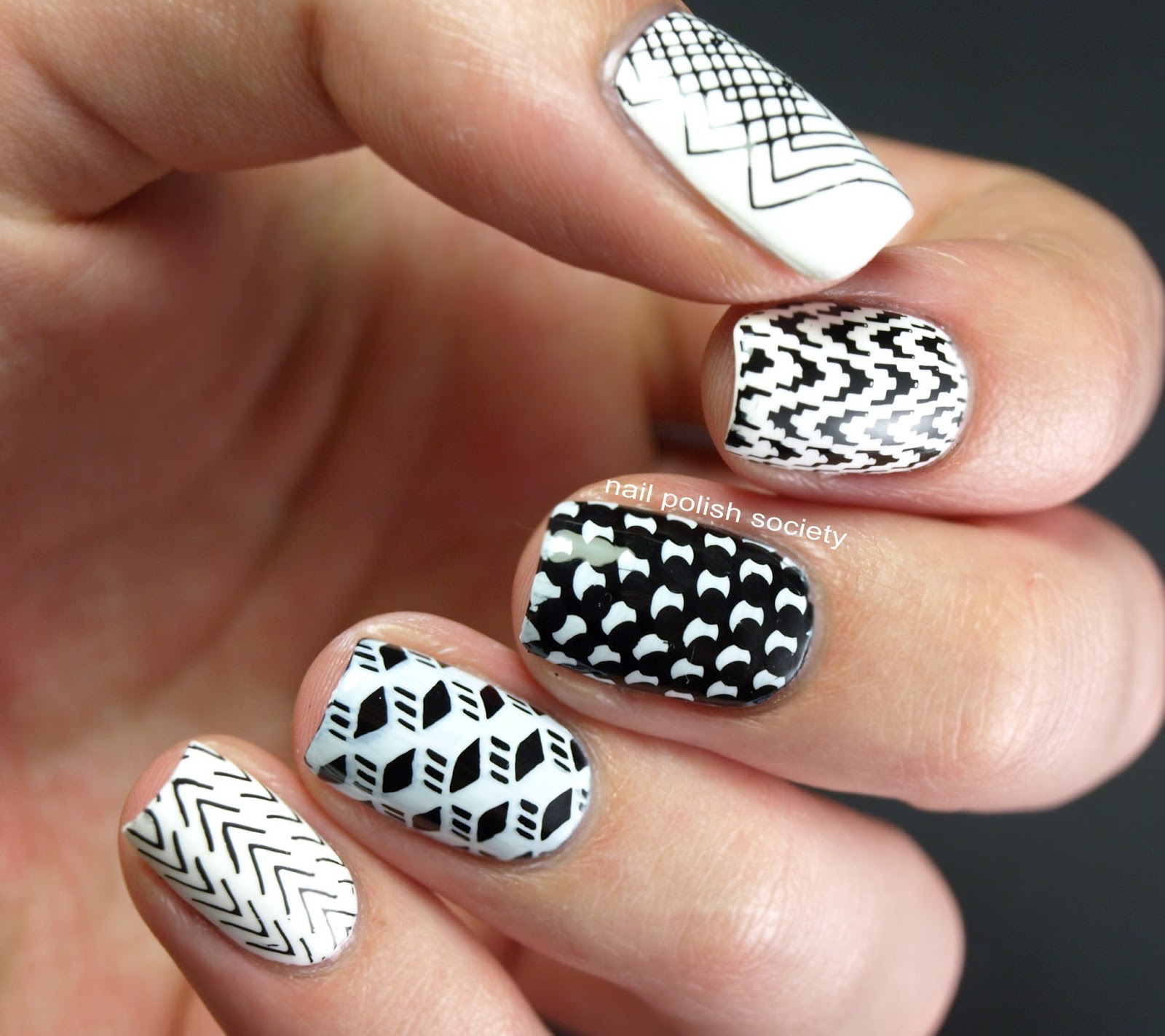 Nail Polish Society: 31DC2014 Day 07: Black and White and Stamped All Over