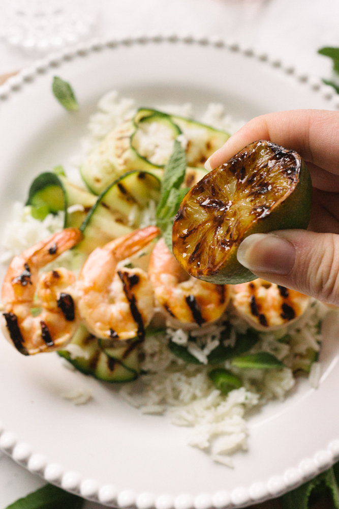 Charred Lime Prawns + Rice Salad | Barely There Beauty blog
