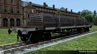Fastline Simulation: A clean dia. 1/472 Bogie Bolster D with metric weights and a maximum capacity load of I-beams.