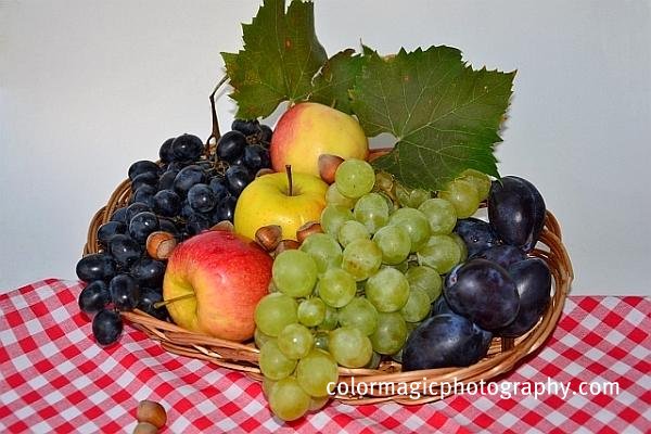 Autumn fruits in a basket