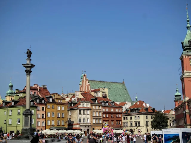 Sigismund's Column and Old Town in Warsaw, Poland